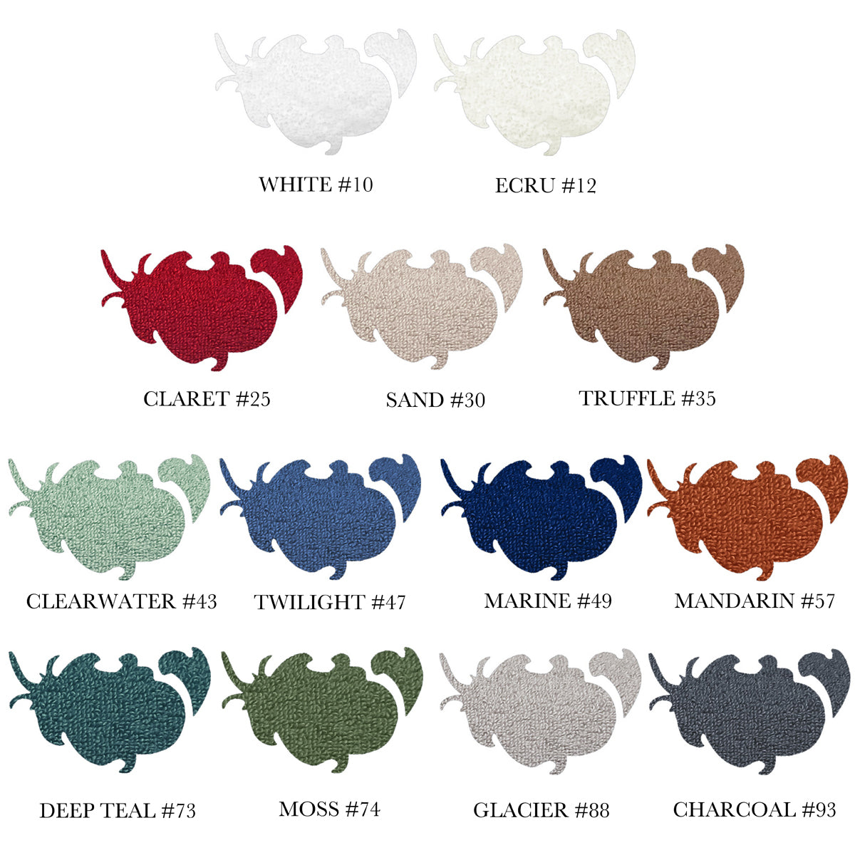 Serviettes Portofino — palette de 13 coloris disponibles
